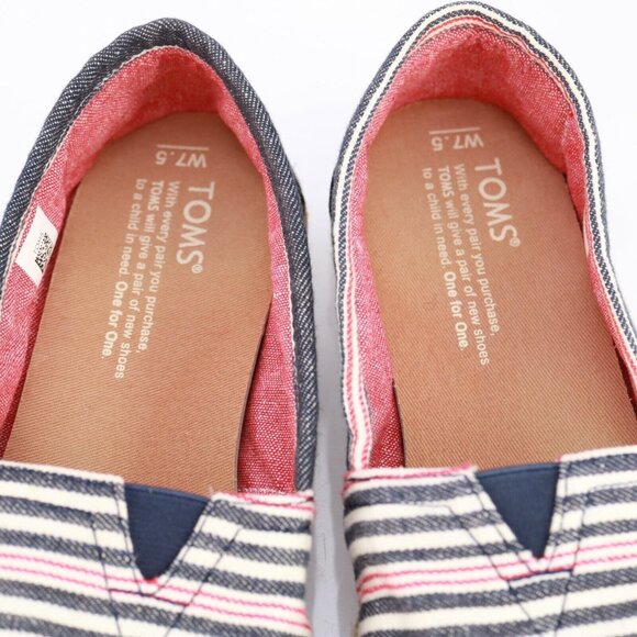 TOMS Womens Classic Alpargata Slip On Shoe Size 7.5 Navy Red Flat Espadrille - Picture 9 of 12